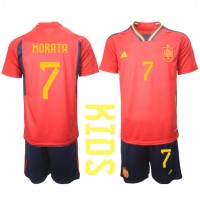 Spanien Alvaro Morata #7 Hjemmebanesæt Børn VM 2022 Kortærmet (+ Korte bukser)
